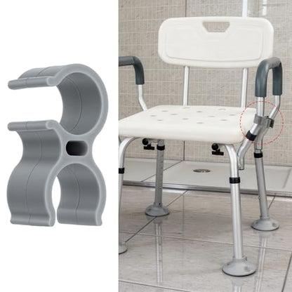 Shower Chair Shower Head Holder Clip, 2PCS Universal Clip on Shower Head Clamp, Replacement Bracket for Handheld Wand, Fits 22mm/0.86in Bath Chair Poles for Elderly, Disabled