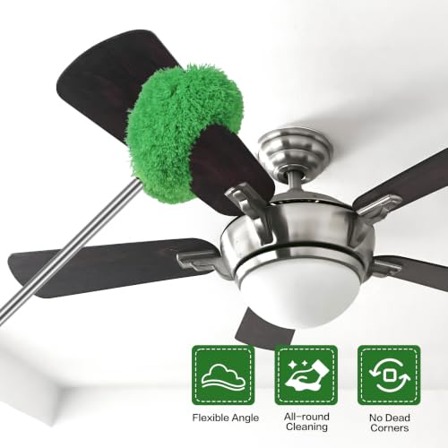 Ceiling Fan Cleaner Duster Reusable Microfiber Ceiling Fan Blade Cleaner Removable Duster with Extension Pole Adjusts 13 to 49.7 Inch for Cleaning Walls Bookshelves Furniture Door Window Top (Green) - color: Green