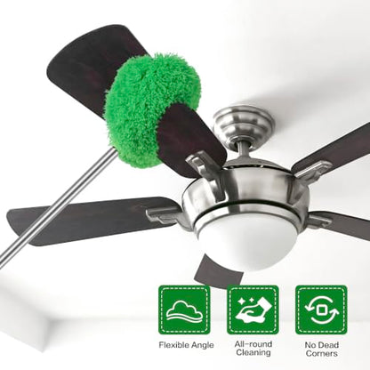 Ceiling Fan Cleaner Duster Reusable Microfiber Ceiling Fan Blade Cleaner Removable Duster with Extension Pole Adjusts 13 to 49.7 Inch for Cleaning Walls Bookshelves Furniture Door Window Top (Green) - color: Green