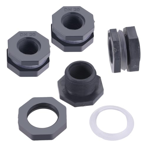 4 Pcs 3/4 Inch PVC Bulkhead Fitting, Plastic Water Tank Connector | Threaded Tank Adapter with Sealing Gaskets, Fitting for Rain Barrels, Aquariums, Bucket, Ponds, Gallon Drain Bucket