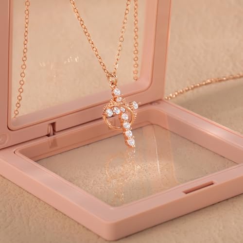 Robaice Upgraded Crown Cross Necklace for Women, 14K Gold Plated - color: A Crown Cross, Rose Gold