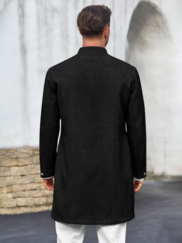 Runcati Mens Kurta Coats Indian Mandarin Collar Attire Ethnic Outfits Wedding Festive Party Clothing Casual Kaftan Robe - color: Black, size: Medium