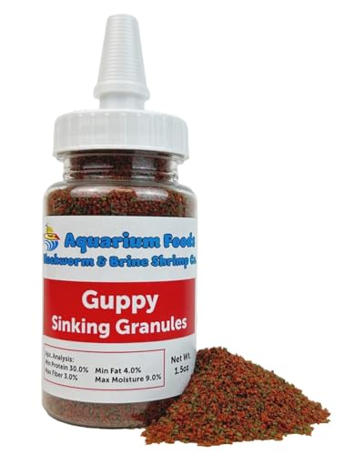 Guppy Sinking Granules Fish Food for Guppies, Endlers, Mollies, Platies, Swordtails, Groumis, Tetras, Catfish, Cichlids, All Community Tropical Fish…1.5oz Squeeze Bottle - size: 1.5 Ounce (Pack of 1)