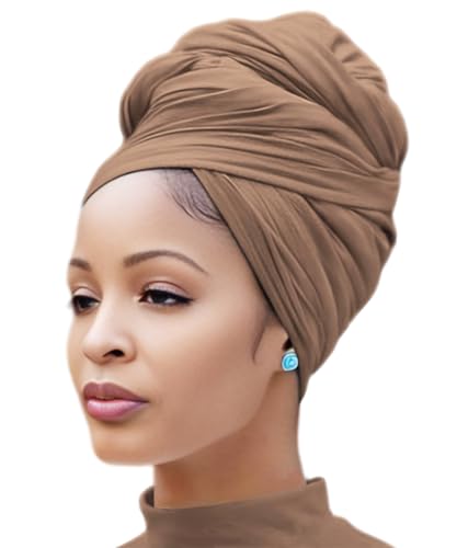 Nonbongoy Head Wraps for Black Women Stretch Headwraps Large Hair Wraps Hijab Scarves for Muslim Head Scarf Turban Headbands - color: 1-camel Headwrap