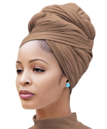 Nonbongoy Head Wraps for Black Women 71"x32" Long Soft Jersey Hijab Turban - color: 1- Camel Headwrap