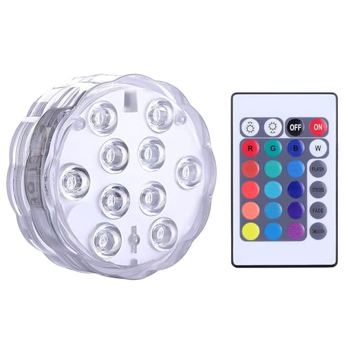 Submersible Pool Light w/Remote, 1-Pack IP68 Waterproof Battery Powered LED | RGB 16 Colors Changing Dimmable Decoration for Above Ground Inground Pool, Pond, Hot Tub, Vase, Aquarium, Party, Bathtub, Spa - size: 1 Pack