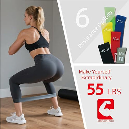 6-Level Resistance Loop Bands Up to 55LBS for PT & Strength | Color-coded, tear-resistant, quick rebound. Tracker card, bag & guide. Yoga, Pilates, home, travel & gym.