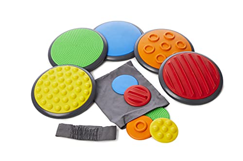 GONGE Tactile Sensory Discs - Starter Set - 10 Textured Stepping Discs, Sensory Exploration, Cognitive Development - Includes Blindfold - Ages 1+, Vibrant - color: Vibrant, style: 10 - Piece