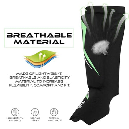 BEAST RAGE Shin Guards for Kickboxing, Instep Sleeves Pads for Muay Thai MMA Training, Martial Arts Boxing, Elasticated Padded Leg Foot Protector for Karate BJJ Taekwondo Gear