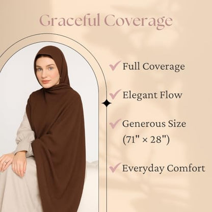 Premium Breathable Modal Cotton Hijab for Women, Lightweight, Non-Slip, Soft & Elegant Scarf for Everyday Wear - color: Warm Camel Brown