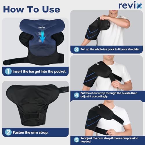 REVIX Large Shoulder Ice Pack Wrap, 2 Gel Packs+1 Shoulder Brace for Rotator Cuff and Arm, Reusable Gel Cold Therapy Wrap for Discomfort Relief & Muscle Relaxation, Easy to Wear & Remove - size: Large, style: Black, 2 Gel Packs+1 Shoulder Brace