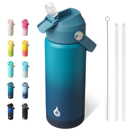 BJPKPK 18oz Insulated Water Bottle, Stainless Steel Bottle with Straw Lid - color: Vast, size: 18 Ounces