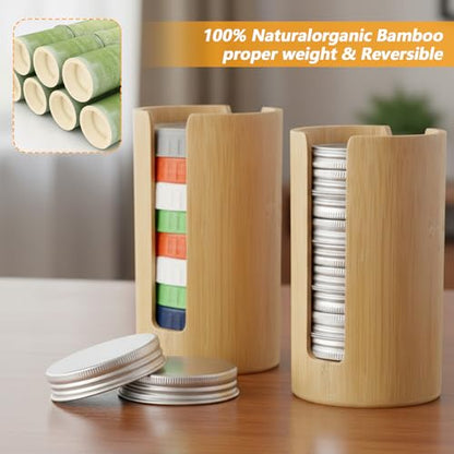 2Pcs Mason Jar Lid Organizer, Bamboo Vertical Storage Holder, Mason Jar Accessories, Bamboo Storage Holder for Home Kitchen Organization & Tumbler Lids (Wide Mouth) - size: Wide Mouth