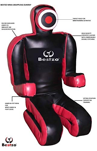 Bestzo MMA Grappling Dummy for Judo Karate Jiu Jitsu Martial Arts Brazilian Wrestling Punching Bag,Throwing,Boxing Dummy Black - Unfilled - color: Synthetic Leather Red/Black, size: 70 inches (6 ft)