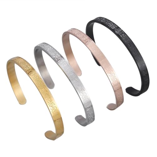 Islamic Bangle for Women Men,Islam Ayatul Kursi Quran Calligraphy Allah God Jewelry Arabic Bracelets Stainless Steel Cuff Bangle Amulet Gift Religious Bracelet Eid Ramadan Gifts for Him Her - color: 4 Packs