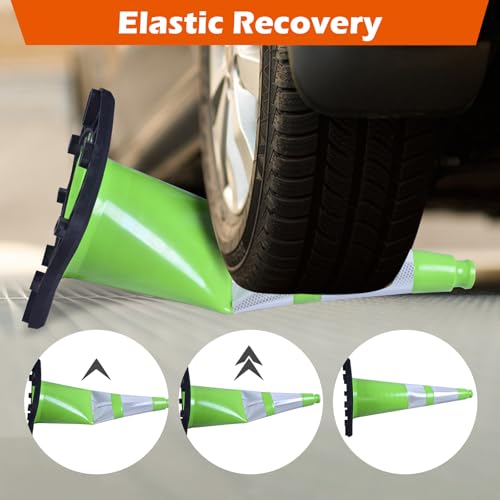 8 Pack 28 Inch Green PVC Traffic Cones Black Base Stable Flexible, Road Safety Construction Zone Crowd Control Safety Cones Outdoor Use (8, Green, 28 Inch) - color: Green, size: 28 Inch