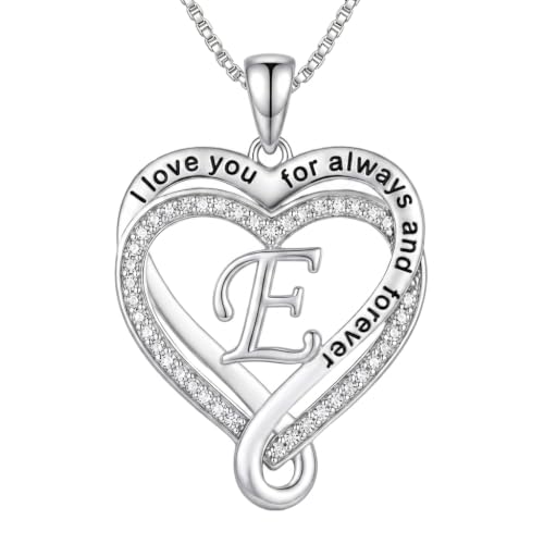 Heart Initial Necklace for Women Double Heart Letters Necklaces - color: E