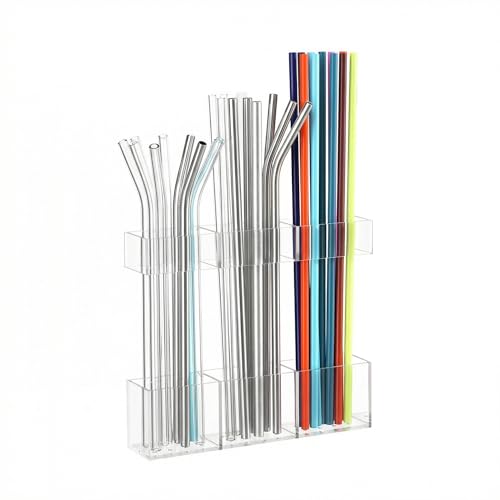 Straw Holder for Cabinet Door, Reusable Tumbler Straw Organizer Storage Container Mount for Kitchen Counter Cupboard Door (Transparent, 5.7inch) - color: Transparent, size: 5.7inch