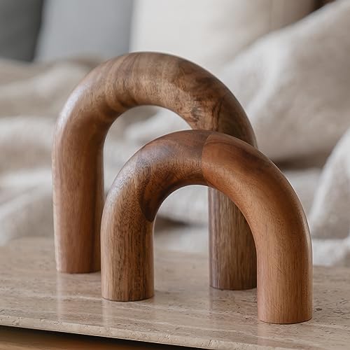 PEAKOLY Wood Arch Bookshelf Decor - Modern Shelf Decor Accents, Decorative Objects for Coffee Table, Entryway Table Sculptures, Minimalist Home Decorations for TV Console, Built in Shelves and Mantle - color: Brown