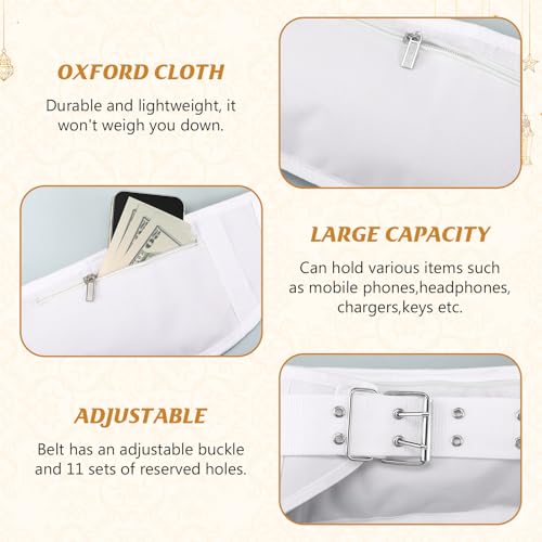 Dansydaisy Ihram Belt for Hajj and Umrah White Adjustable Ihram Waist Belt with Zippered Pockets Fits 32" up to 52" - style: 1 Pocket