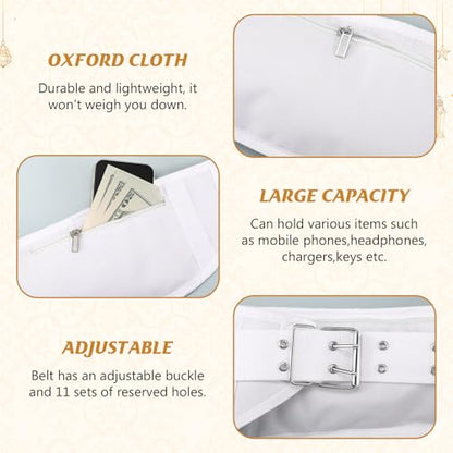 Dansydaisy Ihram Belt for Hajj and Umrah White Adjustable Ihram Waist Belt with Zippered Pockets Fits 32" up to 52" - style: 1 Pocket