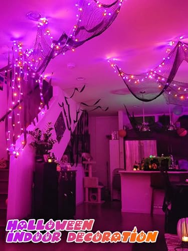 2 Pack 200 LED Battery Operated Halloween Lights, 8 Modes String Lights - color: Orange and Purple, size: 2PK(100LED)