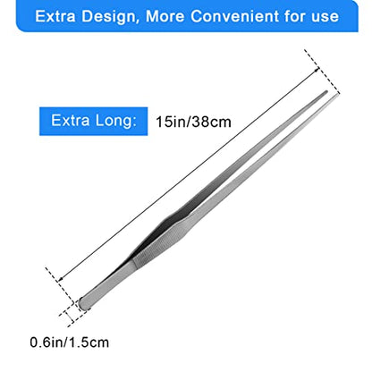 Aquarium Tweezers Extra Long 15 inches, Luxiv Stainless Steel Straight and Curved Tweezers 38cm Extra Long Tweezers for Fish Tank Plant Aquascape Tools, Feeding Tongs - color: Silver