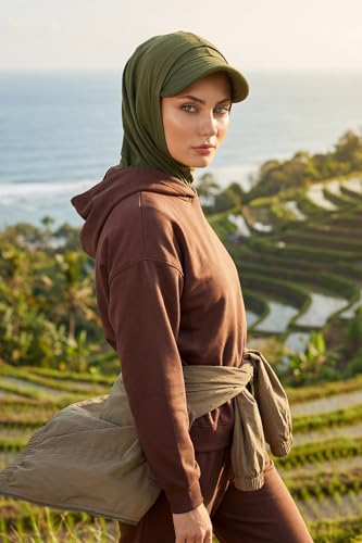 Aisha's Design Full Coverage Cotton Bonnet Hijab with Visor Modest Underscarf Bonnet - color: Army Green