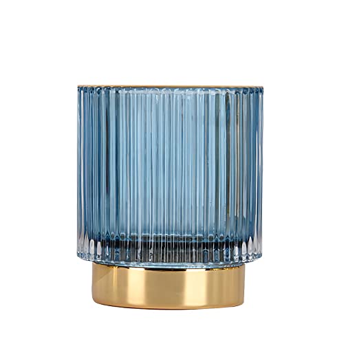 DASITON Makeup Brush holder Organizer,Crystal Cosmetic Makeup Brush Glass Brushes Storage Holder, Vintage Make Up Brush Cup Pen Pencil Holder striped vase(Blue S) - color: Blue, size: S