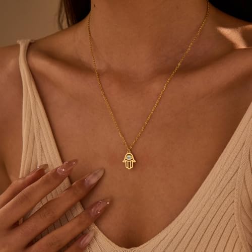 Stainless Steel Hebrew CHAI Necklace | Hand of Fatima Pendant | Turkish Evil Eye Charm | Israel Map Blessing Necklace | Protection Jewelry for Women men Include a Gift Box - color: Gold-Hamsa-1252