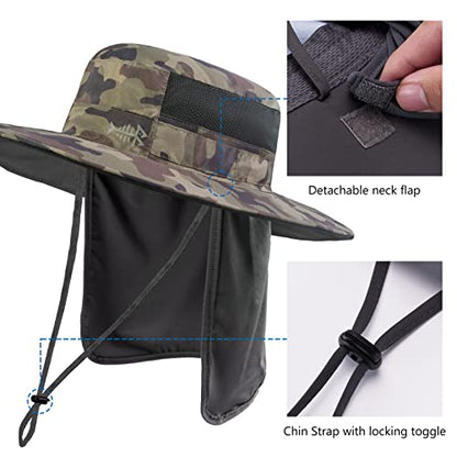 BASSDASH UPF 50+ Sun Fishing Hat Water Resistant with Detachable Neck Flap - color: Earth Camo - Big Head Size