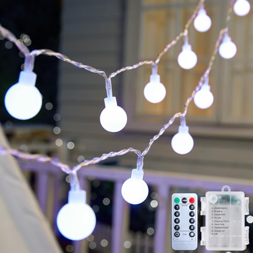 Globe String Lights Battery Operated - 21 Feet 60 Led Twinkle Fairy Lights, 8 Modes with Remote Mini Globe Lights for Indoor Outdoor Bedroom Party Wedding Garden Christmas Tree Decor, Pure White - color: Pure White, size: 1 Pack