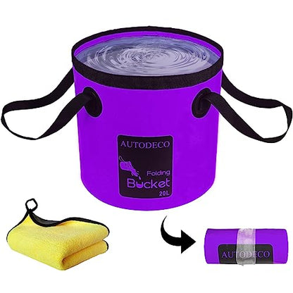 Collapsible Bucket 5 Gallon Container Folding Water Bucket Portable Wash Basin 20L - color: Purple