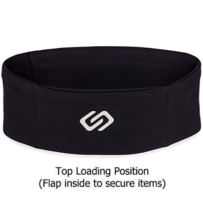 Sporteer VersaSlim Running Belt - Low-Profile Workout Waist Pack for Gym & HIIT - Zero-Bounce Minimalist Phone Holder for Activewear - Nylon Spandex Blend (Black, Large) - size: Large