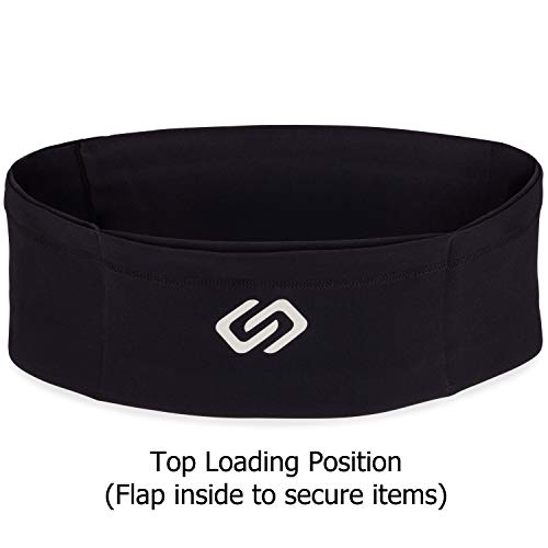 Sporteer VersaSlim Running Belt - Low-Profile Workout Waist Pack for Gym & HIIT - Zero-Bounce Minimalist Phone Holder for Activewear - Nylon Spandex Blend (Black, X-Small) - size: X-Small