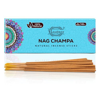 Raajsee Nag Champa Incense Sticks 100 Gm Pack-100% Pure Organic Natural Hand Rolled Free from Chemicals-for Church,Aroma Therapy,Relaxation,Meditation & Sensual Therapy - color: Nag Champa