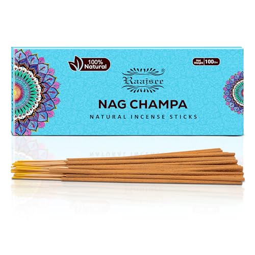 Raajsee Nag Champa Incense Sticks 100 Gm Pack-100% Pure Organic Natural Hand Rolled Free from Chemicals-for Church,Aroma Therapy,Relaxation,Meditation & Sensual Therapy - color: Nag Champa