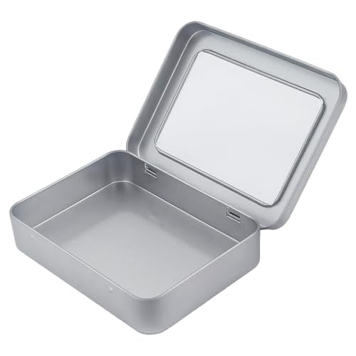 Rectangle Metal Tins with Hinged Window Lids, Silver, 24 Pieces | Hinged Window Lids, Mini Storage Organizer Set, For Home Kitchen, Office and School Supplies - color: Silver