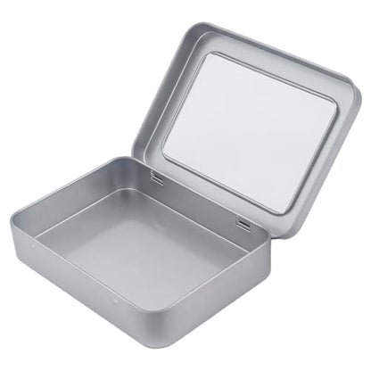 Rectangle Metal Tins with Hinged Window Lids, Silver, 24 Pieces | Hinged Window Lids, Mini Storage Organizer Set, For Home Kitchen, Office and School Supplies - color: Silver