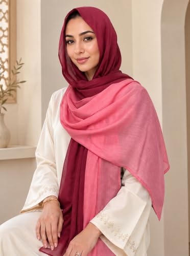 Modal Feel Hijab Scarf for Women, Lightweight Ombre Dual Color - color: 9#redpink