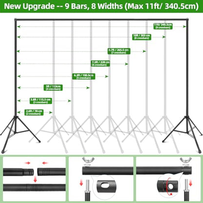Hemmotop Photo Backdrop Stand 11x10ft, Heavy Duty Background Frame Kit - size: 11x10ft