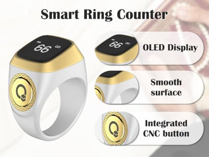 Smart Ring Counter, Smart Tasbih Zikr Ring, Muslim Islamic Prayer Smart Rings,Tasbih Counter Smart Ring, Digital Electronic Smart Tally Counter, Tasbeeh Smart Counter for Prayer (White,20mm)