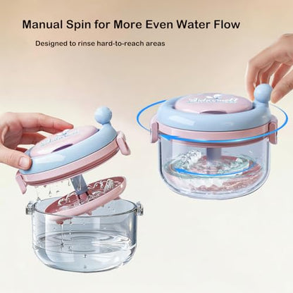 Denture Bath Cup，Retainer Cleaner Case Box,Night Mouth Guard Case Holder,Storage Soak Container with Drain Tray for Travel Cleaning with Mirror and Brush (Pink&Blue) - color: Pink&Blue