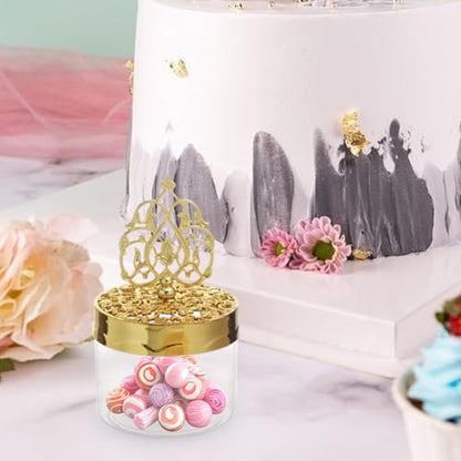 Eforcase 12PCS Royal Golden Clear Candy Boxes with Ornate Crown-Shaped Lid for Ramadan, Eid, Weddings, Parties & Gifts - color: golden clear