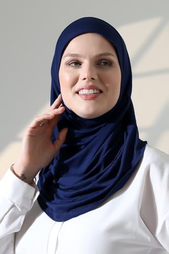 ihvan online, Women’s Ready to Wear Instant Hijab, Soft One-Piece Headscarf, Stretch Hijab for Daily Wear, Prayer & Travel - color: Navy Blue