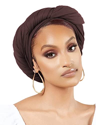 Nonbongoy Head Wraps for Black Women 71"x32" Long Soft Jersey Hijab Turban - color: 1-coffee Headwrap