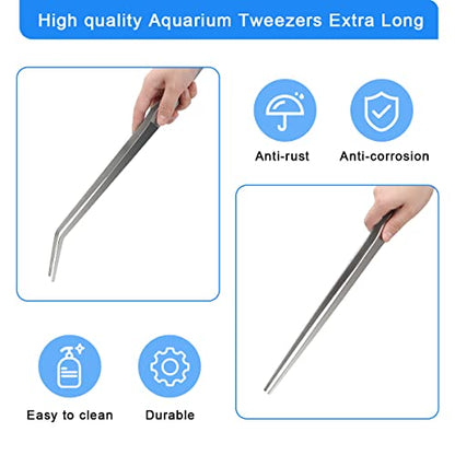 Aquarium Tweezers Extra Long 15 inches, Luxiv Stainless Steel Straight and Curved Tweezers 38cm Extra Long Tweezers for Fish Tank Plant Aquascape Tools, Feeding Tongs - color: Silver