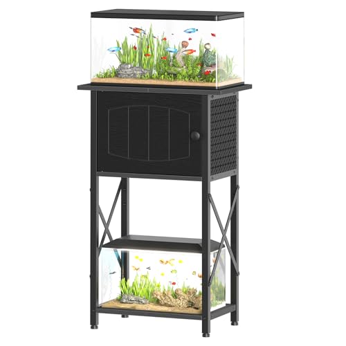 HOOBRO 10 Gallon Aquarium Stand, Fish Tank Stand with Cabinet Storage, Reptile Turtle Tank Stand with Metal Frame, 20.5" L x 11" W , 220 LBS Capacity, Black BB28FT01 - color: Black