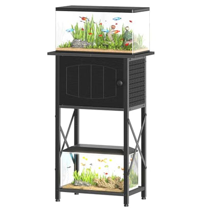 HOOBRO 10 Gallon Aquarium Stand, Fish Tank Stand with Cabinet Storage, Reptile Turtle Tank Stand with Metal Frame, 20.5" L x 11" W , 220 LBS Capacity, Black BB28FT01 - color: Black