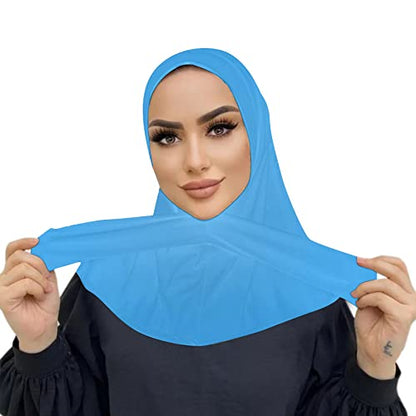 Suillty Fashion Muslim Hijab for Women Instant Snap Fastener Hijab Inner Cap Full Cover Head Wraps Scarf Islam Turban Caps - color: Sky Blue